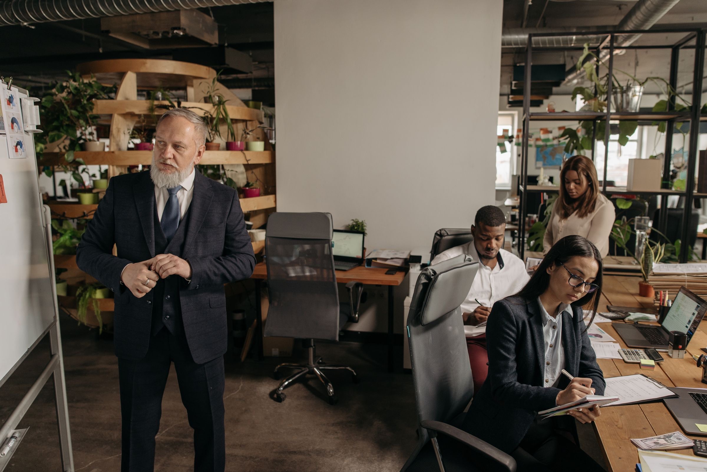 A newly arrived employee at a desk on the first working day in an Amsterdam office